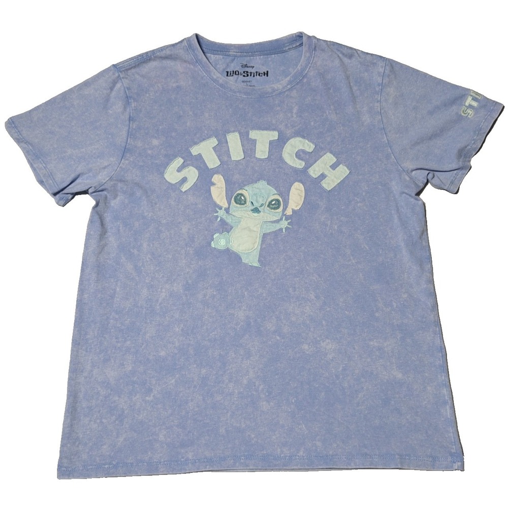 Lilo and Stitch STITCH Applique‎ Blue Acid Wash T-Shirt - Men Large EUC